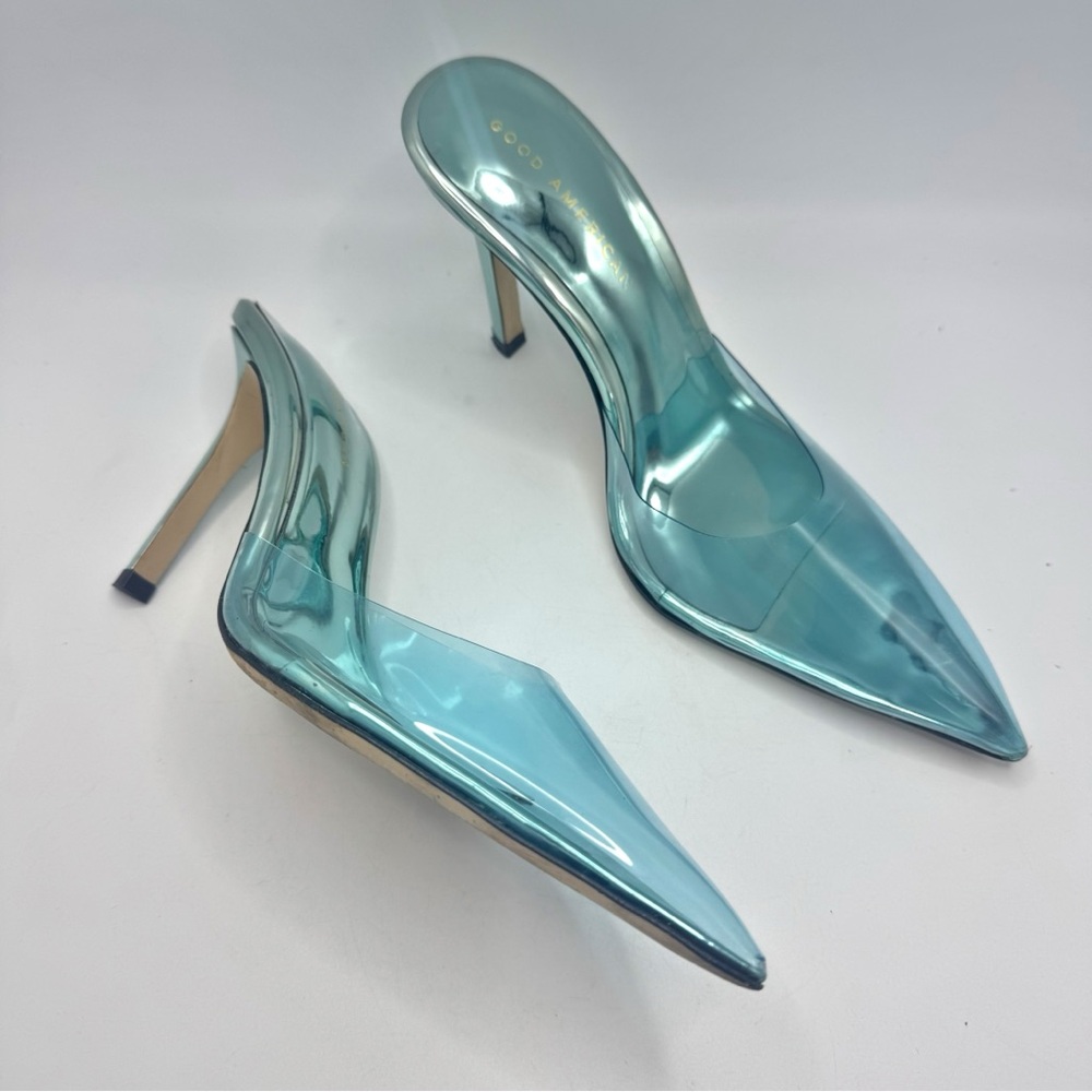 Good American Blue Pointed Toe Pumps Mules High Heels PVC Women Size 7.5 - Picture 9 of 9